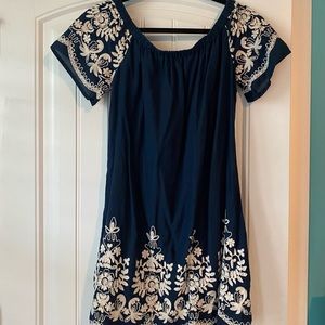 Kori America Blue Off-shoulder Embroidered Dress Size Small